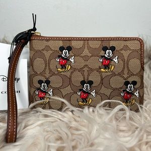 Disney X Coach Corner Zip Wristlet In Signature Jacquard With Mickey Mouse Print